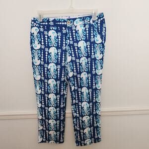 New Lilly Pulitzer Pants Size 6 Womens Cocoanut Crop Indigo Blue Get In Line